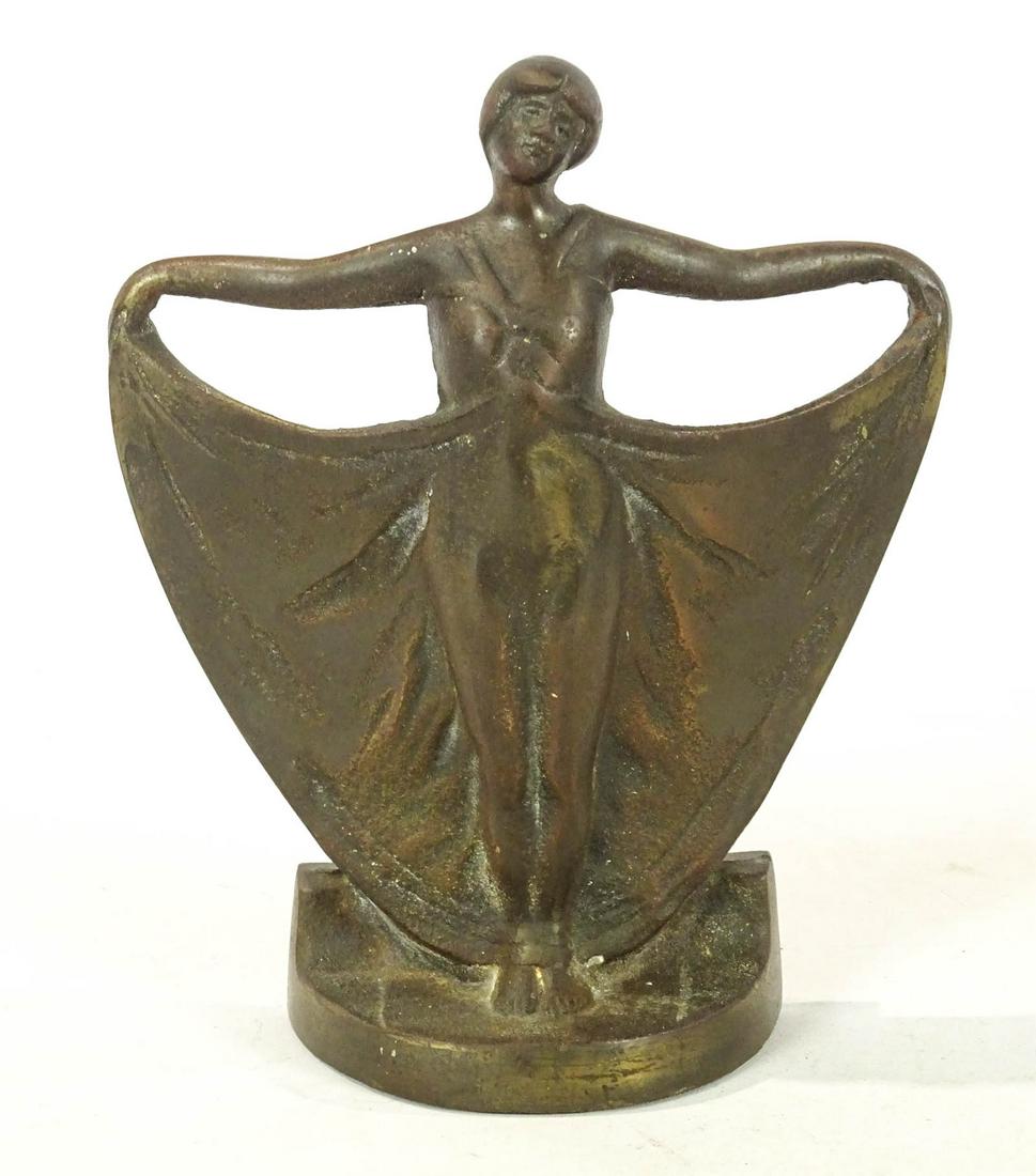 Deco-Girl Doorstop: Cast iron Deco-Girl doorstop. 9" Ht..