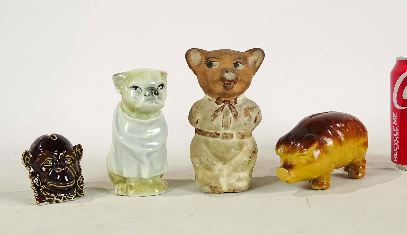 Bank Lot: Lot (4) pottery animal banks. Tallest 5 1/2" Ht..
