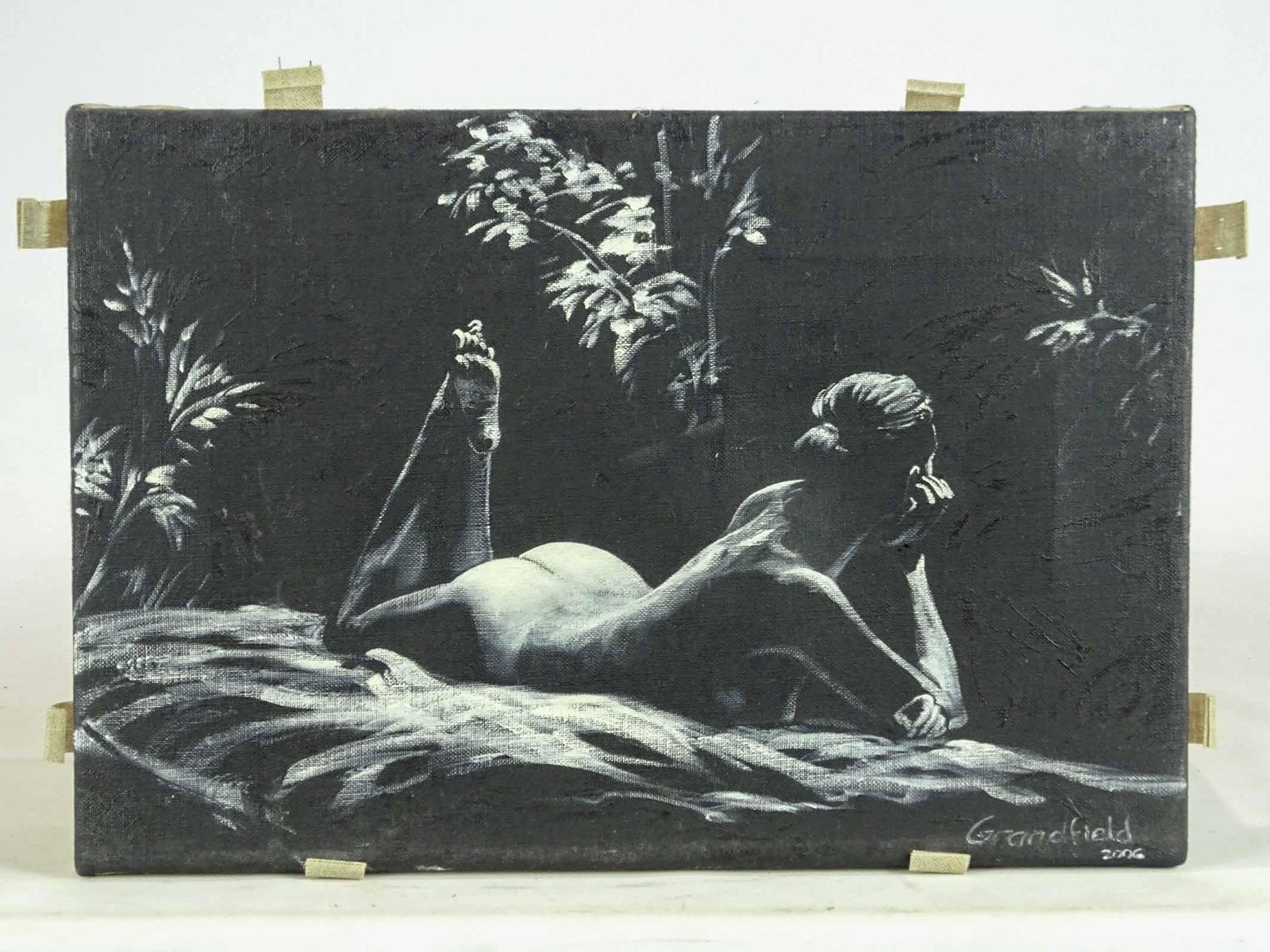 John Granfield (active United States): Painting: John Granfield (active United States), reclining nude, oil on canvas (10" x 14 3/4").