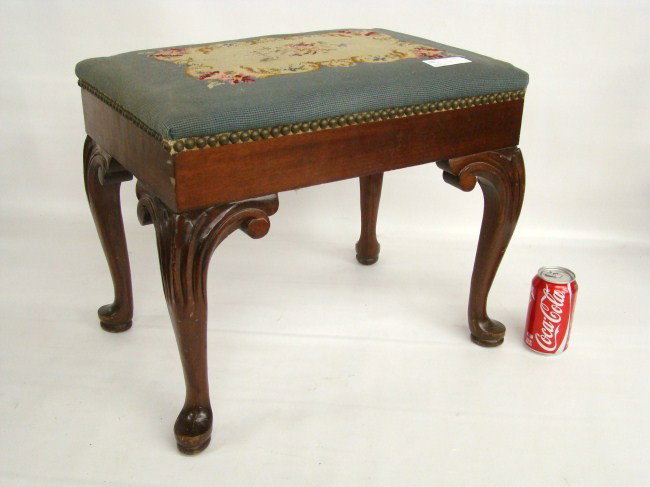 Footstool: 1950's needlepoint footstool.