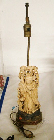 Chinese Lamp: Chinese soapstone lamps. 25" Overall Ht.