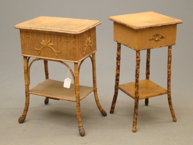 Rattan Sewing Tables: Lot 2 vintage rattan sewing tables.