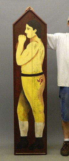 Carnival Sign: Carnival sign featuring boxer "Wm Perry 1850". 73" Ht.
