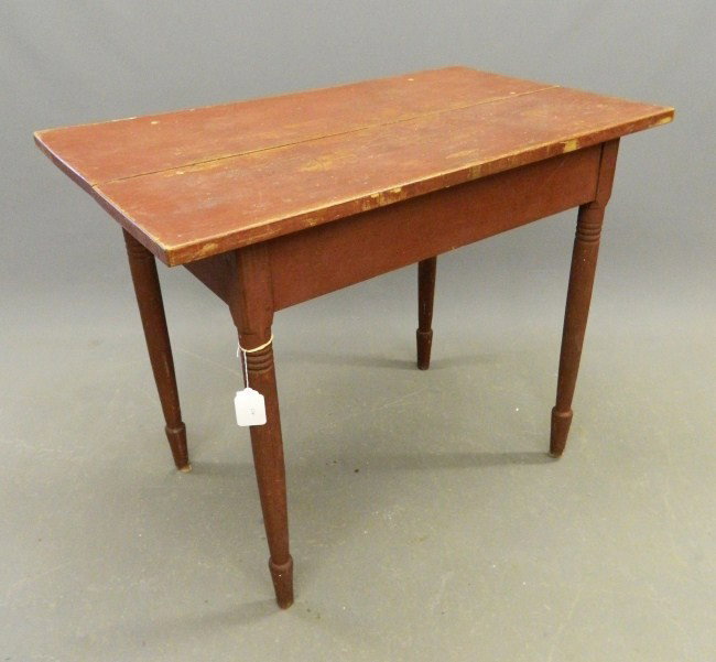 19th c. Work Table: 19th c. New England work table in old red paint. Top 39" x 23", 31" Ht.