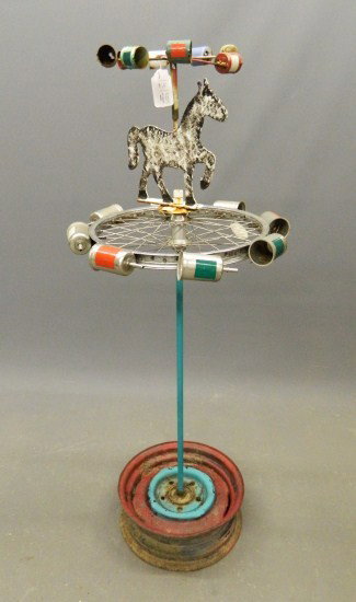 Folk Art Whirligig: Folk art horse whirligig made with found objects. 54" Ht.