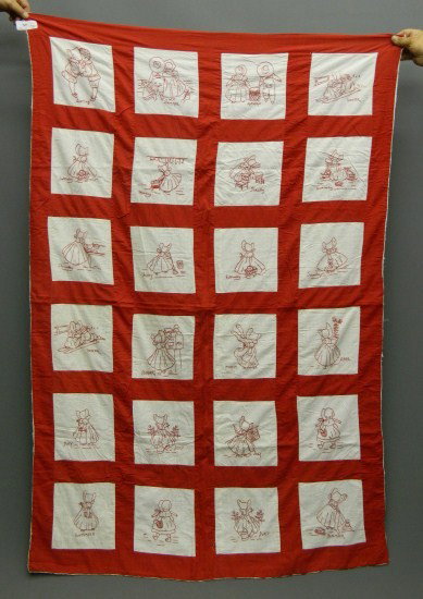 Quilt: C. 1930's "Sunbonnet Sue" quilt. 66" x 44".