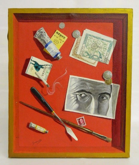 Painting Trompe L' Oeil Signed Sundmacker: Painting oil on canvas Trompe L' Oeil signed "Sundmacker". Site 18 1/4" x 15".