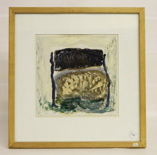 William McGee Mixed Media Painting: Mixed media painting titled "Indian Prayer" dated 1990. William Douglas McGee (New York 1925-1999). Site 10" x 10".