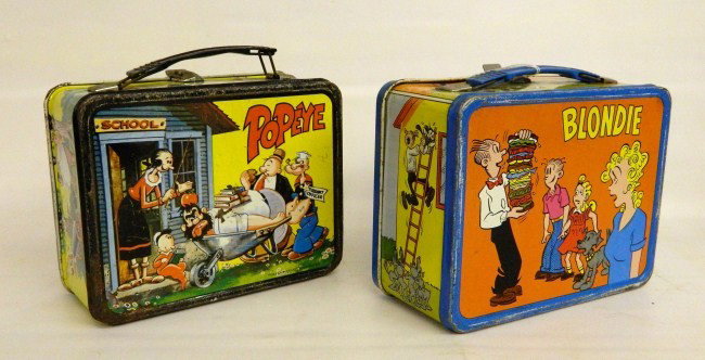 Vintage Lunch Boxes: Lot two vintage lunch boxes including "Popeye" and "Blondie (with thermos)".