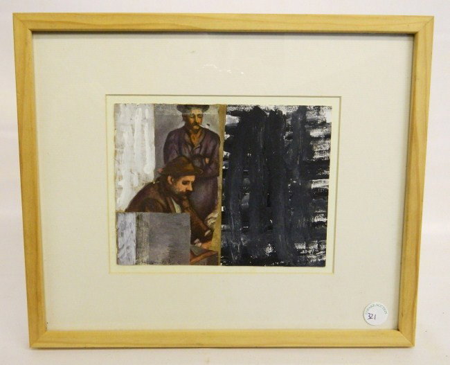 William McGee Mixed Media Painting: Mixed media painting titled "The Bridge" dated 1990. William Douglas McGee (New York 1925-1999). 7" x 9".