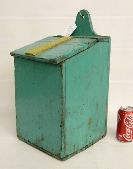 Wall Box: Early wall box in green paint. 18 1/2" Ht.