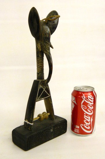 Ethnic Art: Baule tribe heddle pully, elephant head. 12 1/2" Ht.
