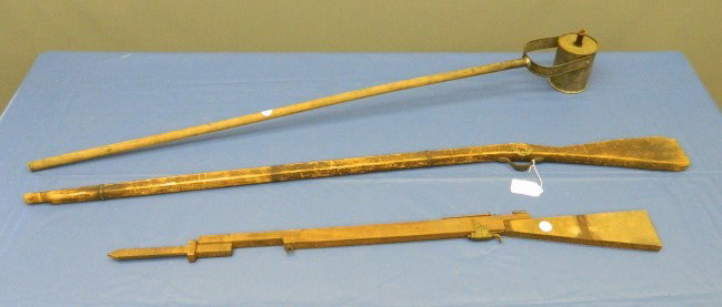 Parade Lantern: Early parade lantern and 2 rifles.