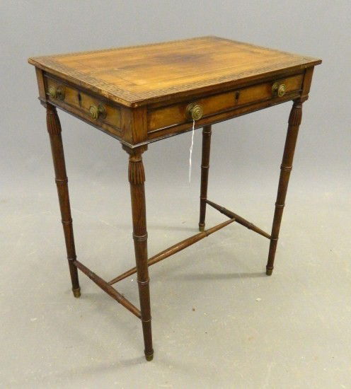 19th c. Inlaid Side Table: 19th c. inlaid Continental single drawer stand. Top 24" x 16", 28" Ht.