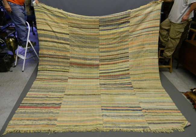Roomsize Rag Rug: Early multicolored roomsize rag rug.