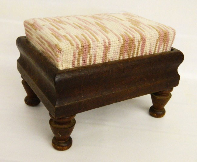 Footstool: 19th c. turned leg footstool. 13" W.
