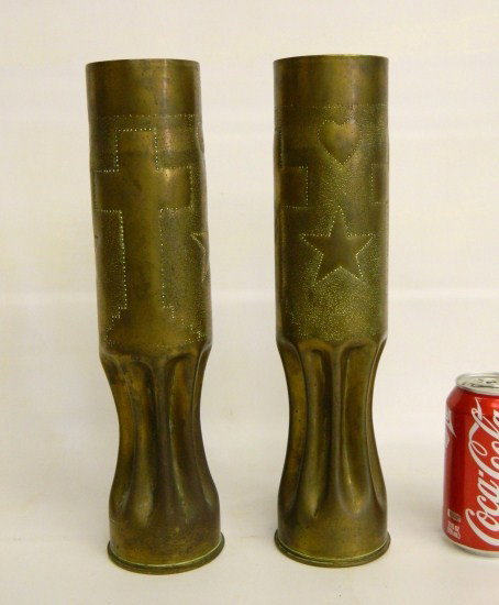 Trench Art Vases: Lot 2 early trench art 13 1/2" Vases.