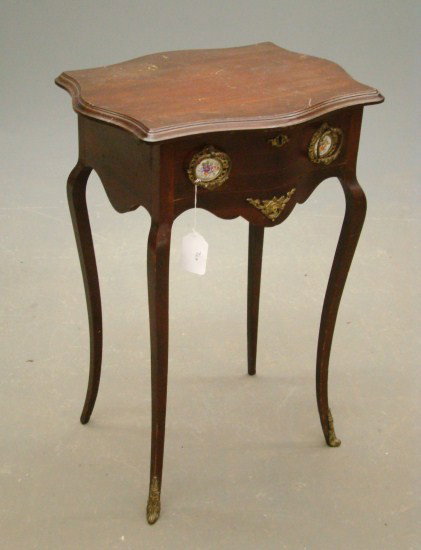 Ormolu Mounted Side Table: Ormolu mounted single drawer table. Top 19" x 15", 28" Ht.