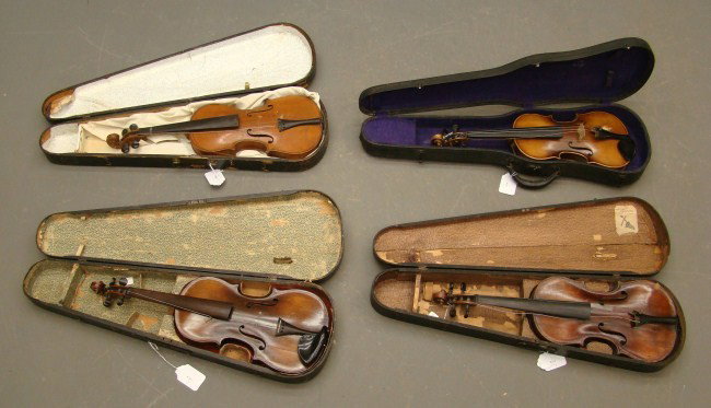 Violin Lot: Lot 4 early Violins in cases.