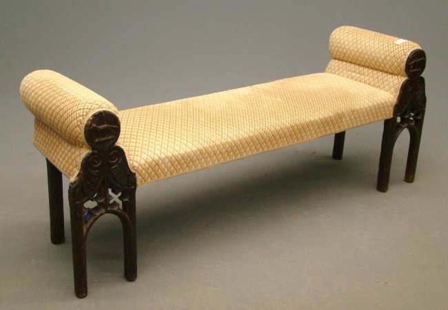 19th c. Continental Settee: 19th c. Continental settee with carved horses on tops of legs. 55" W.