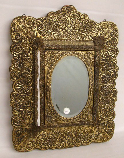 Brass Mirror/Cabinet: Victorian brass mirrored wall cabinet. 18 1/2" x 24".