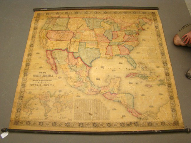 1852 New Map Of North American: Signed and dated 1852 map "New Map Of That Portion Of North America, Exhibiting The United States And Territories, The Canadas, New Brunswick, Nova Scotia And Mexico, Also Central American And The Wes