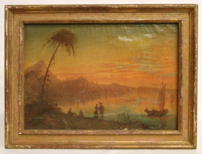 Painting Continental School: 19th c. oil on cavas Orientalist seascape. Stie 13" x 8 3/4".