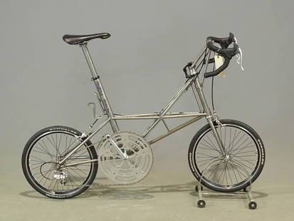 One Off Titanium "Moulton-Type" Bicycle: One Off Titanium "Moulton-Type" bicycle, commissioned by Paul Johnson built by Mike Augspurger with the blessing of Alex Moulton C. 1991-1992. It is one of two Moultons in the world, both built by