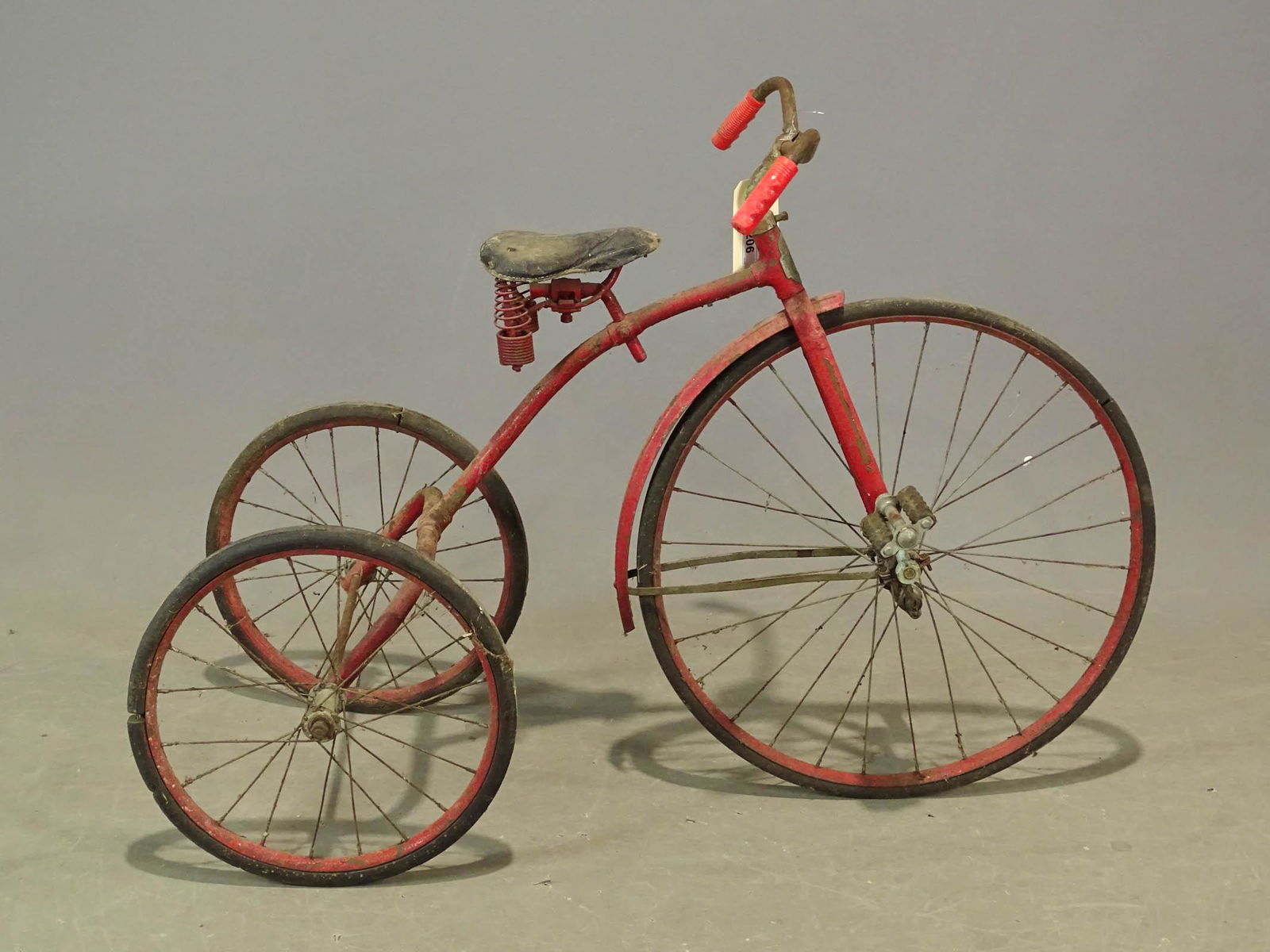 Colson Tricycle: 1920's Colson tricycle. 24" front wheel, 16" rear wheels. Barn fresh condition.