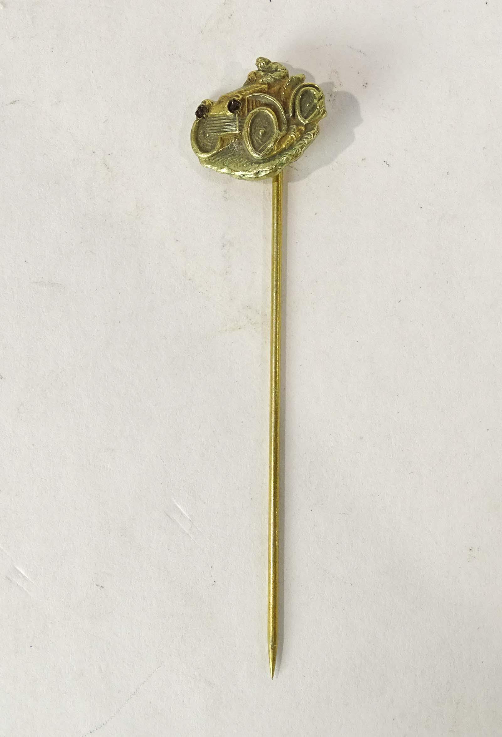 Gold Stick Pin: Gold and silver automobile stick pin. Good condition. Ex: Jim Carpenter Collection.