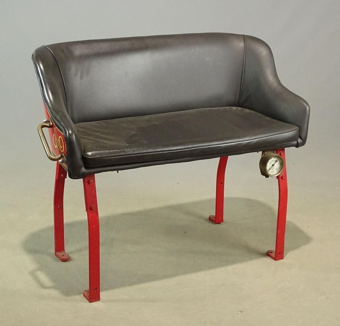 Fire Engine Bench: Early Fire Engine bench with meter. 44" x 16" x 39". Older restoration.