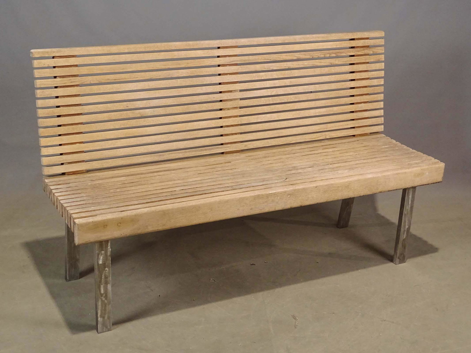 Bench: Ash and steel bench. 60" x 18" x 36".
