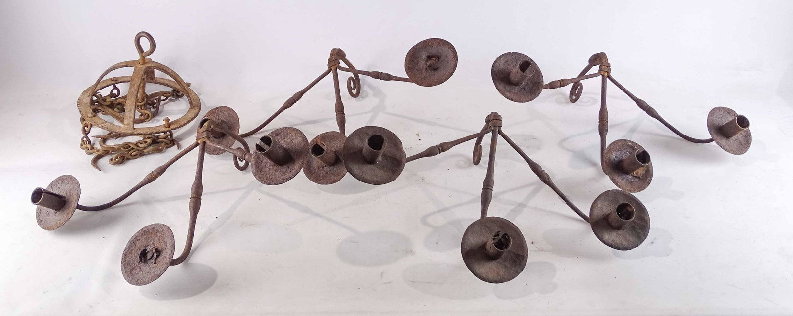 Metalware Lot: Lot including (4) iron chandelier arms (19"x 12"), and iron Dutch crown.