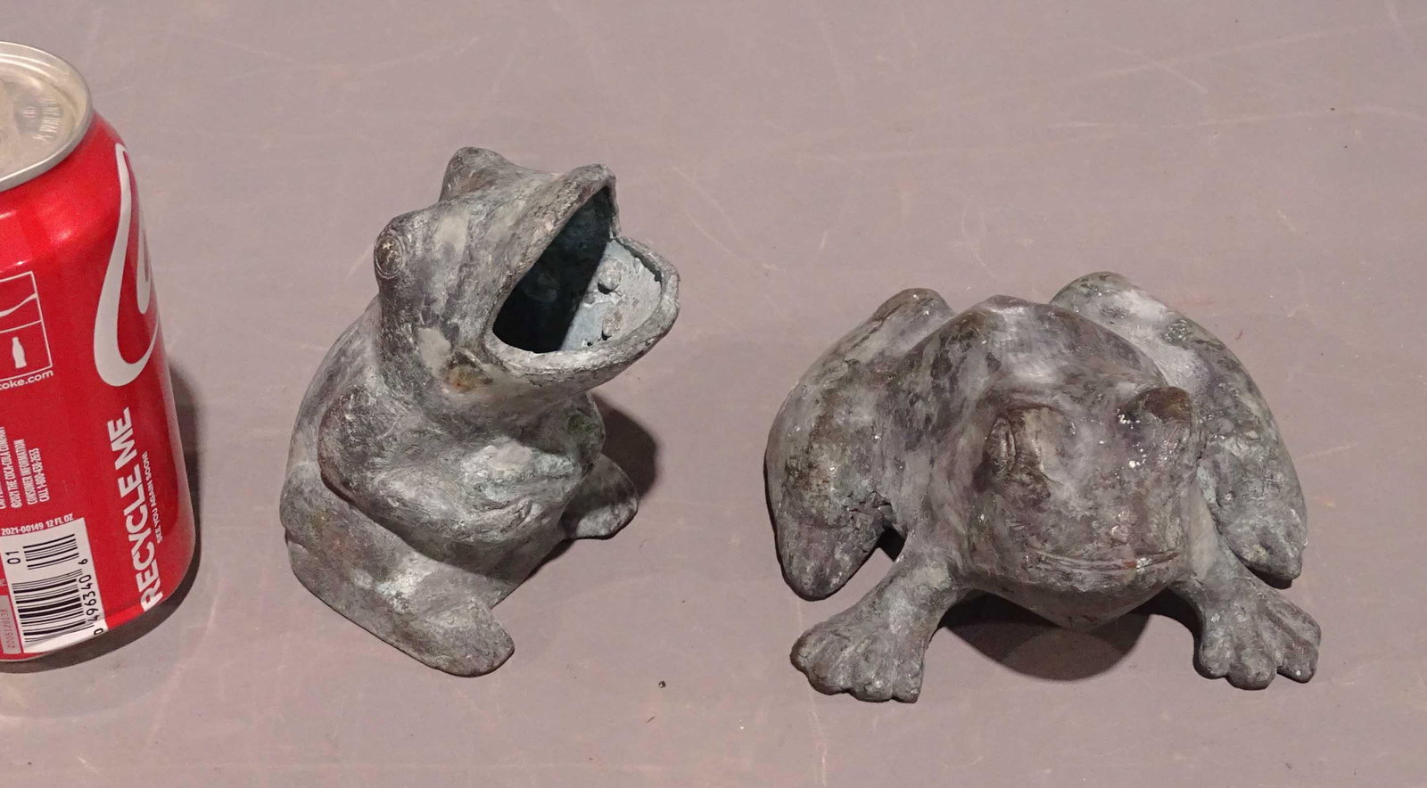Bronze Frogs: Two bronze frog sculptures. Largest 5 1/2" L..