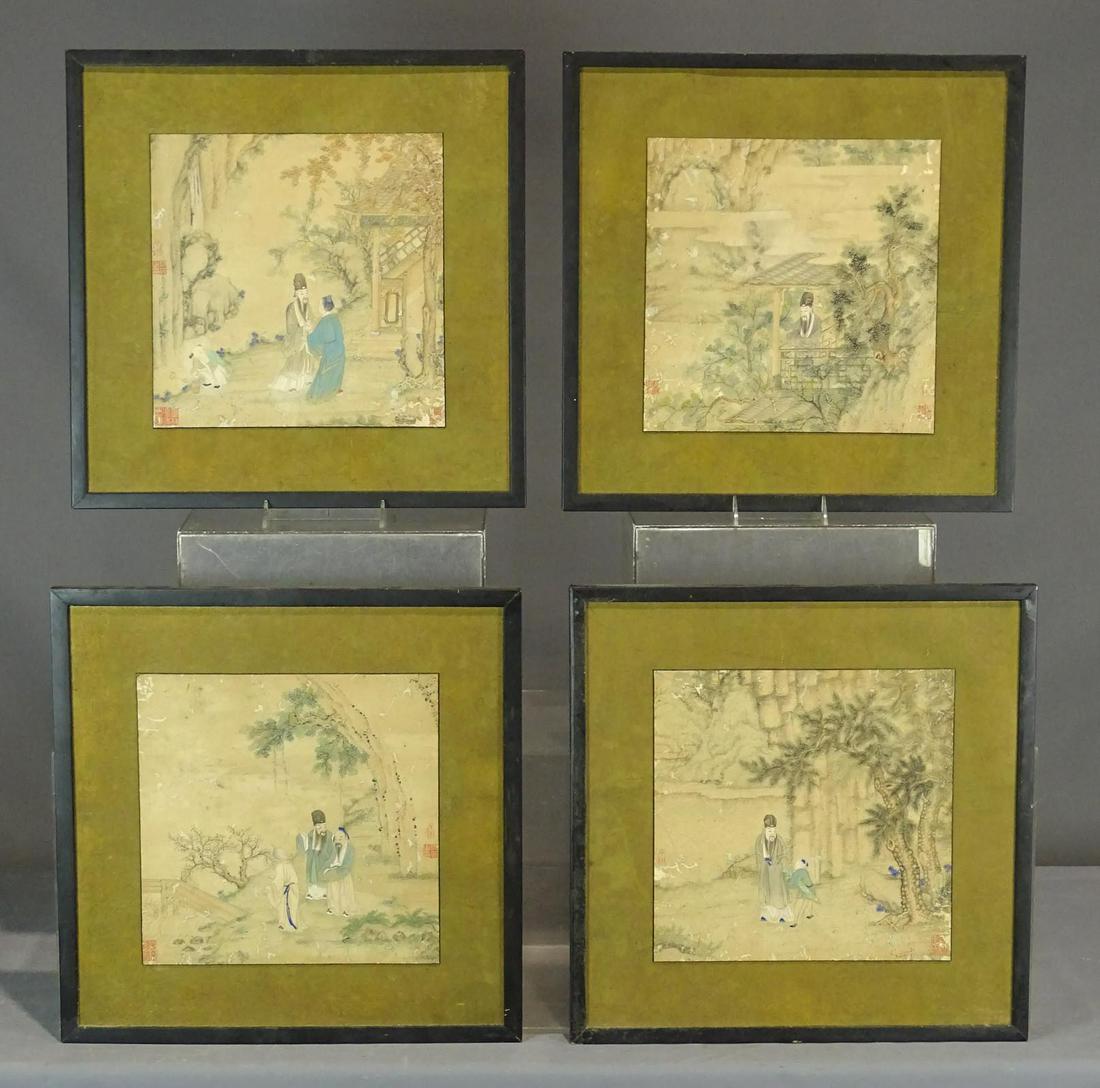 Chin Ying Ming Dynasty Paintings: Set of (4) Chin Ying Ming Dynasty paintings. Overall 19" x 18 3/4".