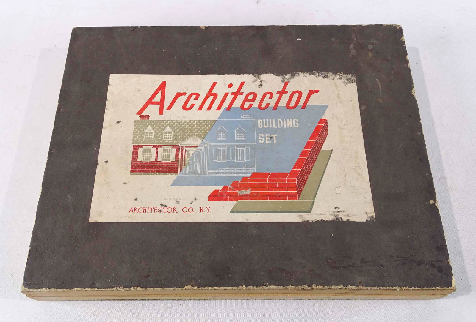 Architecture Toy Vintage Building Set: Architector Building Set. Architector Co., New York. Various miniature brick or stone like building blocks in original box. C. 1940s. 15" x 12" x 3".