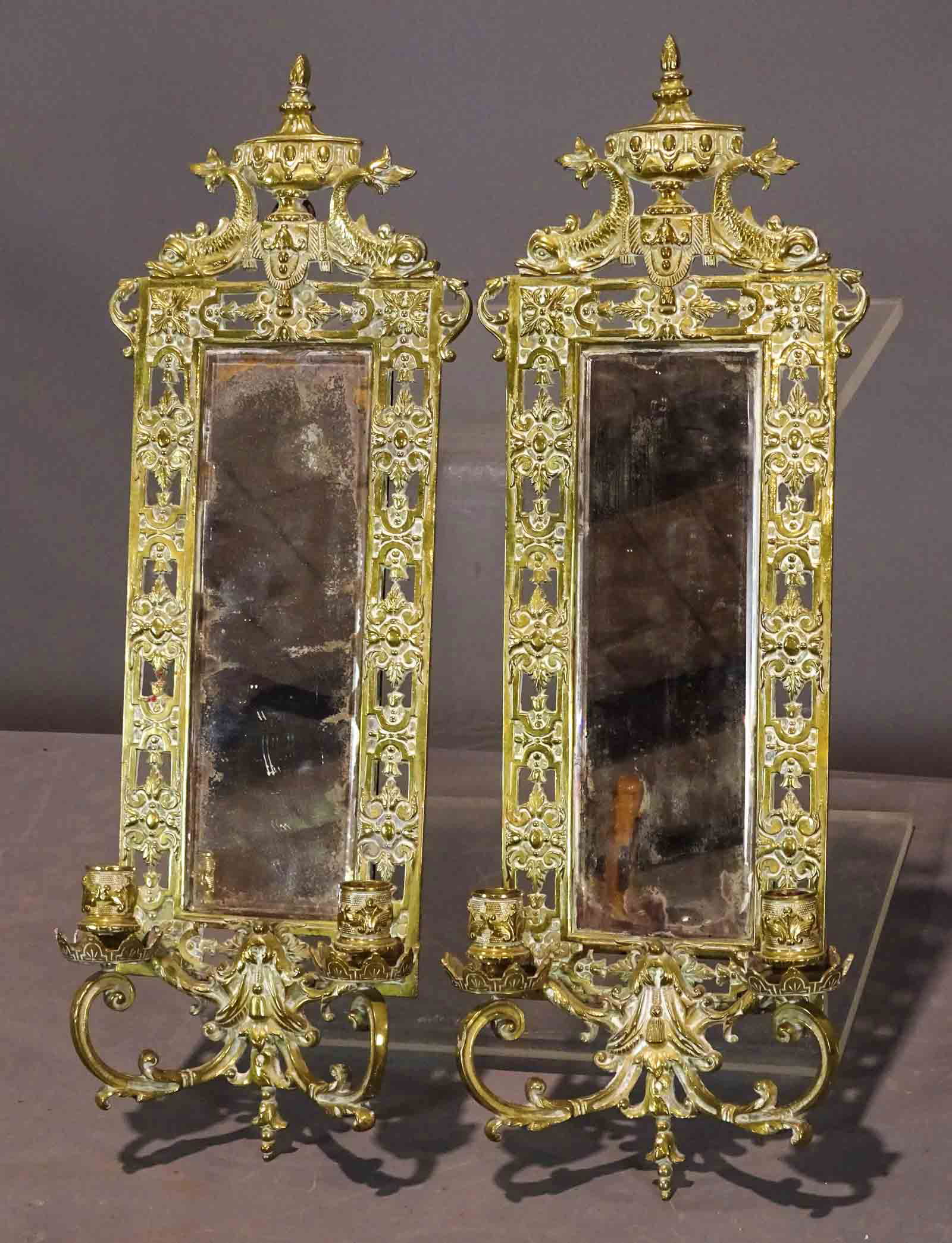 Pair Brass Mirrored Wall Sconces (1 of 5)