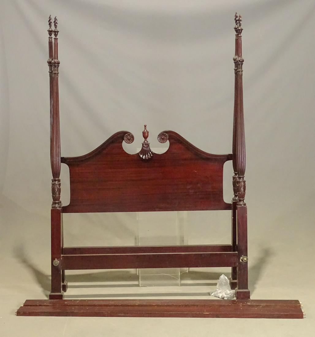 Mahogany Carved Bed: Mahogany carved bed. 53" W., 74" Ht., 76" rails.