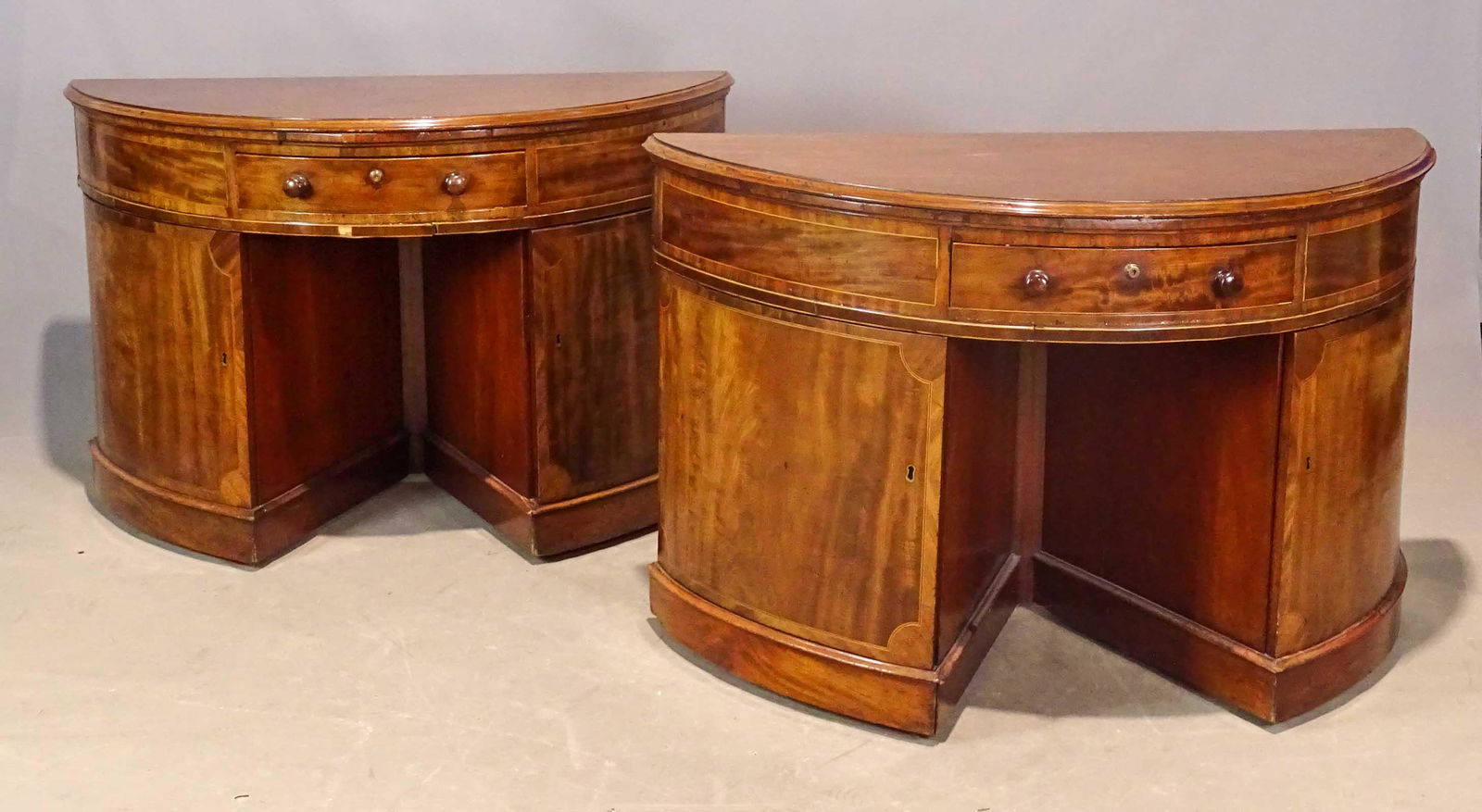 Pair 19th c. Mahogany Demilune Cabinets (1 of 20)