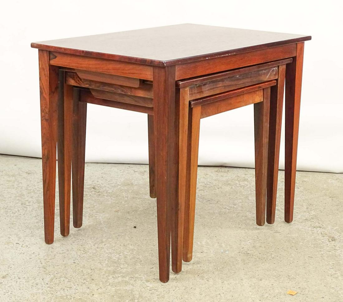 Mid Century Tables: Nest of (3) Mid Century tables. Signed Kvalitet Form Funktion Design NR. 42".