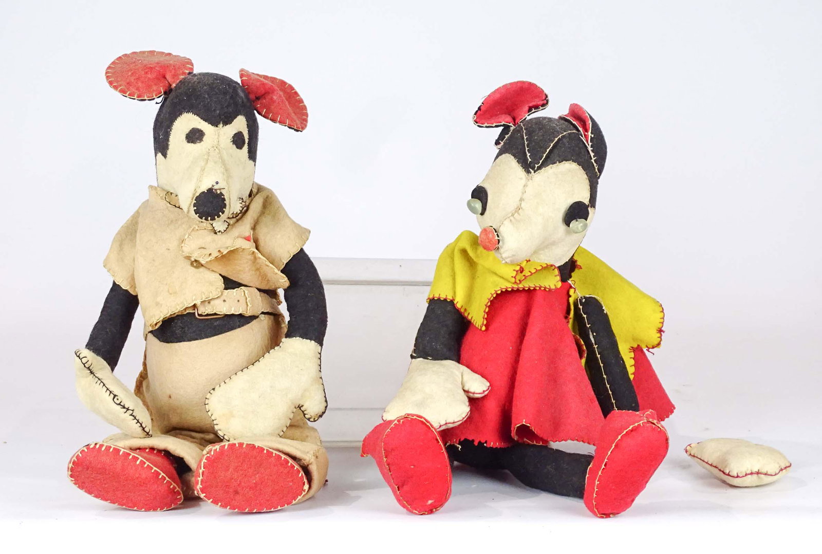 Mickey & Minney Mouse Soft Dolls: Mickey & Minny soft dolls. 17" Ht.. One hand detached.
