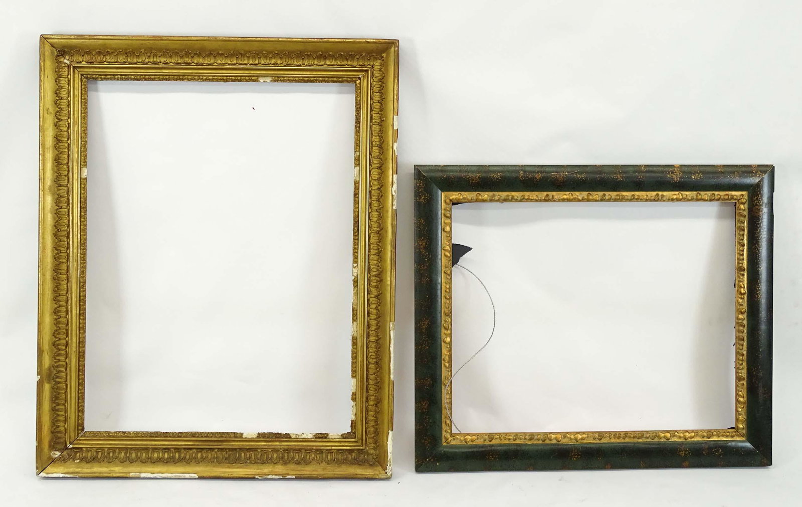 Frame Lot: Lot (2) frames. Includes 19th c. (rabbet size 37 1/2" x 28 1/2", overall 45 1/2" x 35 1/2"), the other rabbet size 24" x 30", overall 31" x 28".