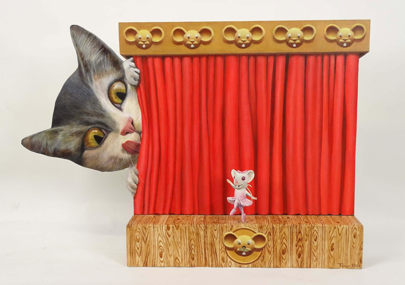 Temo Moreno Artwork: Temo Moreno artwork "Peek-A-Boo" (2004), oil on mastonie with music box installation. Provenance: John Natsoulas Gallery. Original purchase price 12/9/04 $1100.00. Funds to benefit St. Johns in The Wi