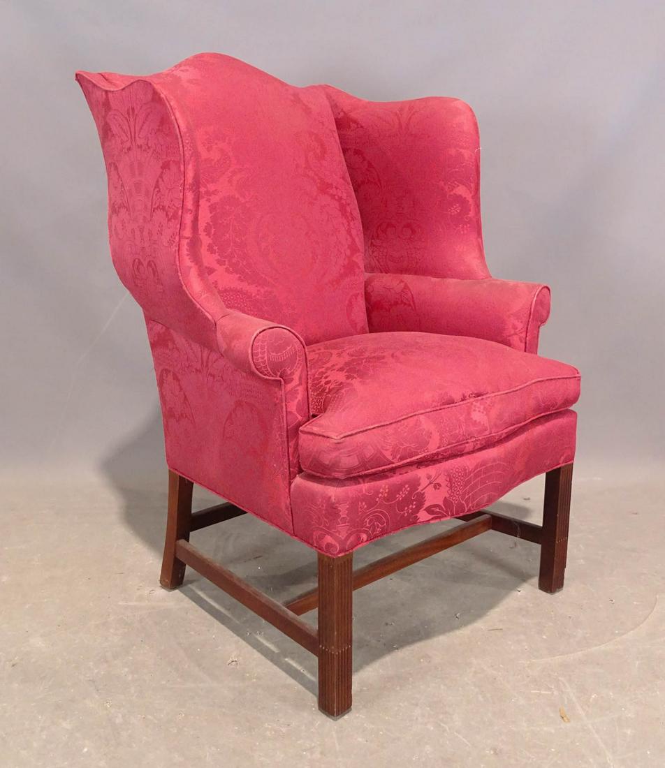 Wing Chair: Chippendale style Upholstered wing chair. 22" seat Ht., 46" overall Ht..
