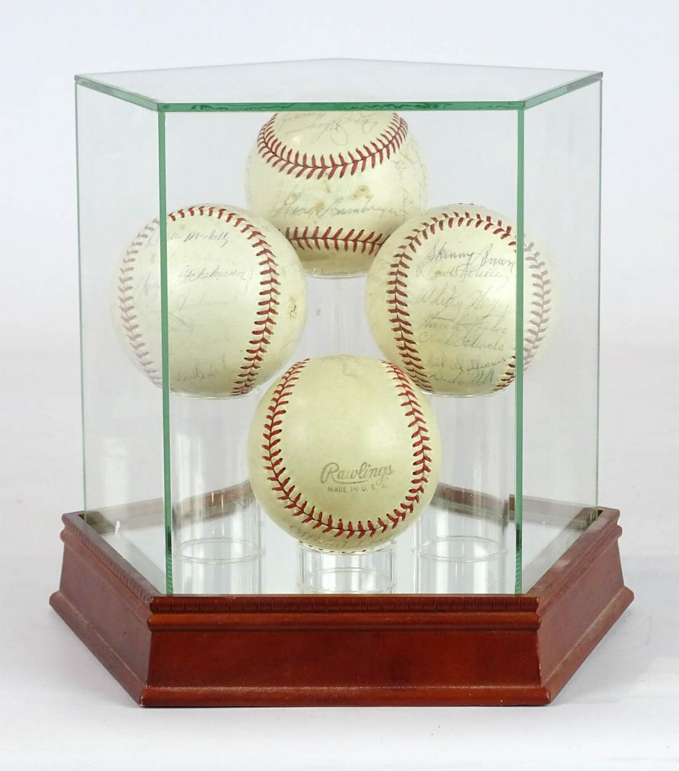 Autographed Baseballs Lot: Lot (4) autographed Baseballs with custom case. Info and provenance included. Names include Whitey Herzog, Skinny Brown, Jerry Adai, Jim Gentile, Ray Scarborough.