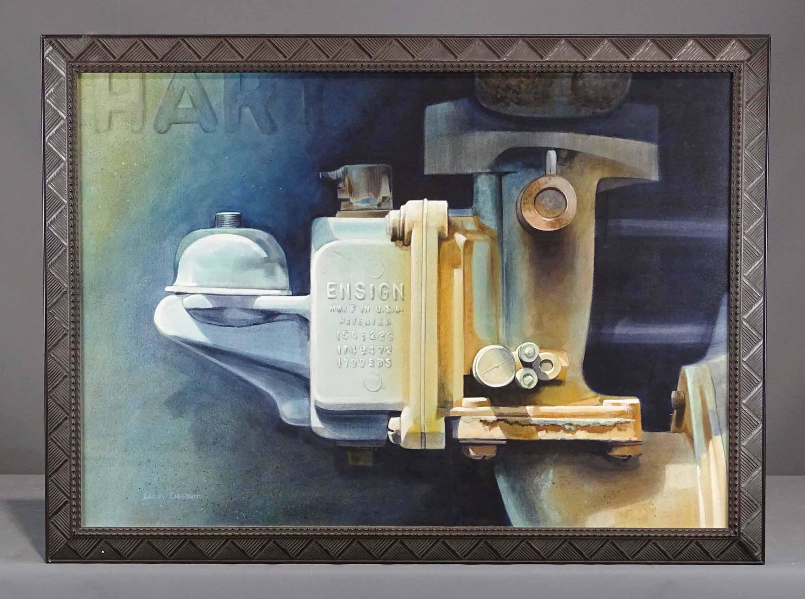 Larry Chestnut (20th Century): Larry Chestnut (20th Century), Industrial subject, oil on canvas. Signed LLC. Overall in frame 32" x 44".