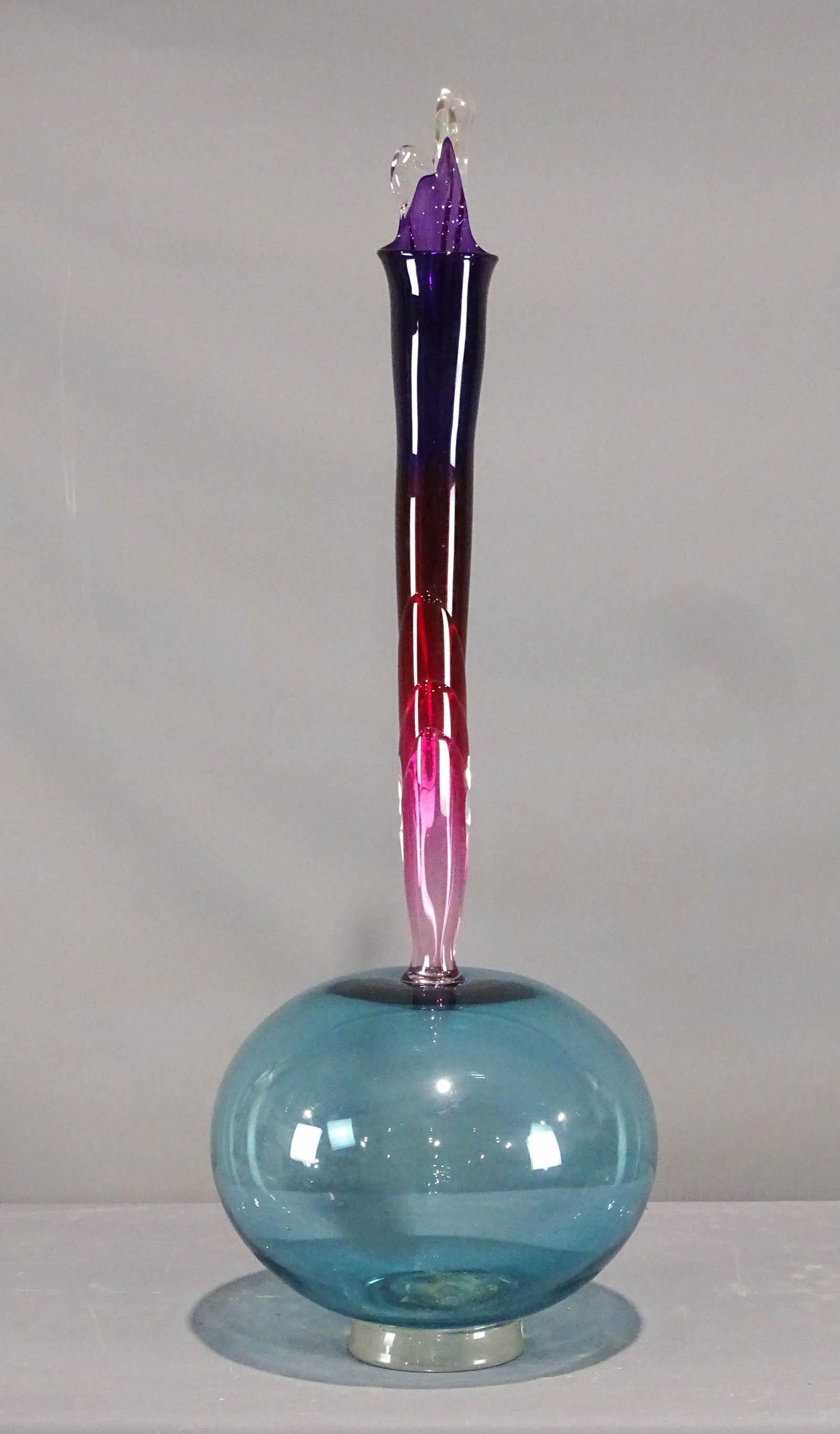 Art Glass Vase: Tall art glass vase by Stockbridge artist Will Sea-Obrian. 46" Ht..