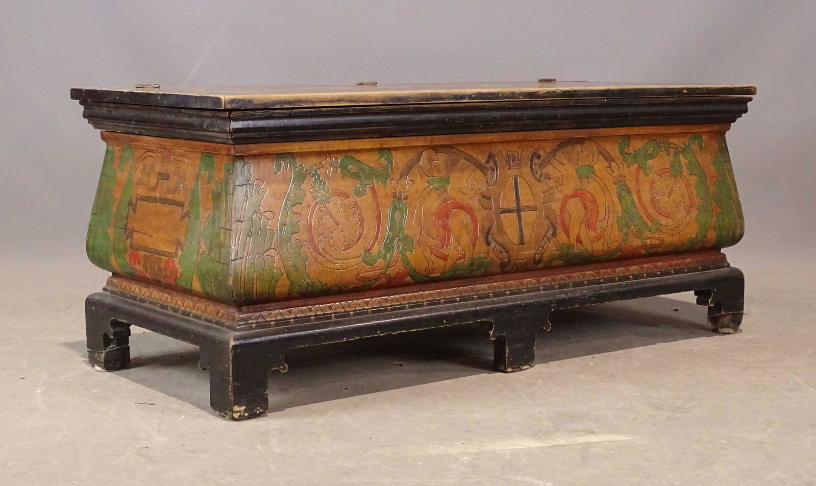 Arts and Crafts Trunk: Arts and Crafts cedar trunk with motto on lid. 42" x 19" x 18".