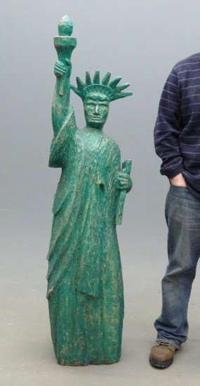 Folk Art Statue of Liberty Carving: Quebec folk art painted Statue Of Liberty carving. 59" Ht.