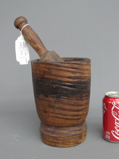 Mortar And Pestle: 19th c. tiger maple mortar and pestle. Mortar 8 1/2" Ht.